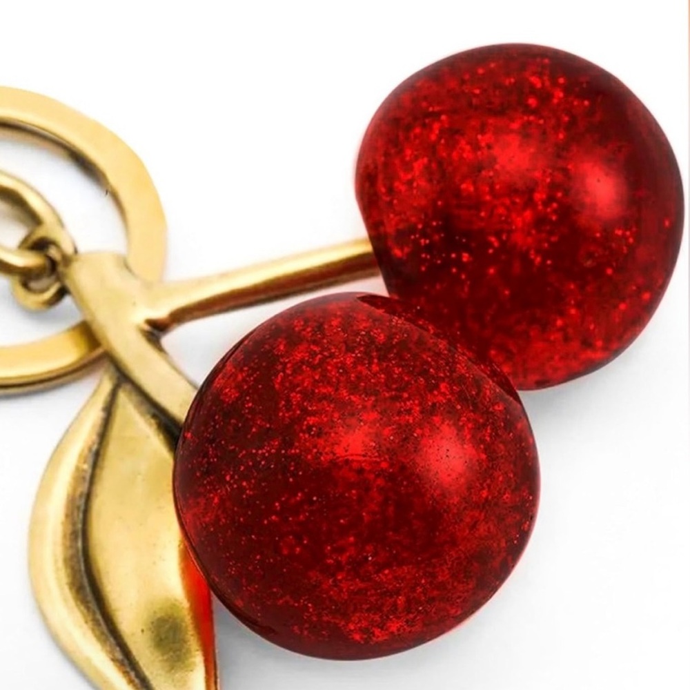 Jumbo Glitter Cherry Keychain Charm (Matte Gold) - Picture 4 of 7
